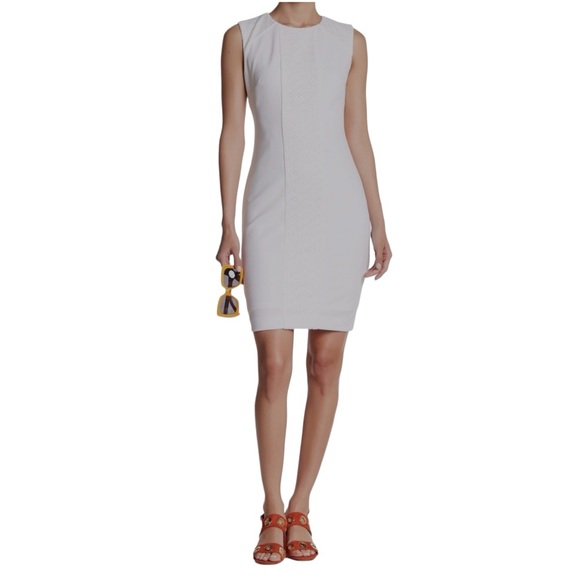 Tahari Dresses & Skirts - Tahari White Lace Sheath Dress Size 8 Stretch Crepe Elegant Fashion